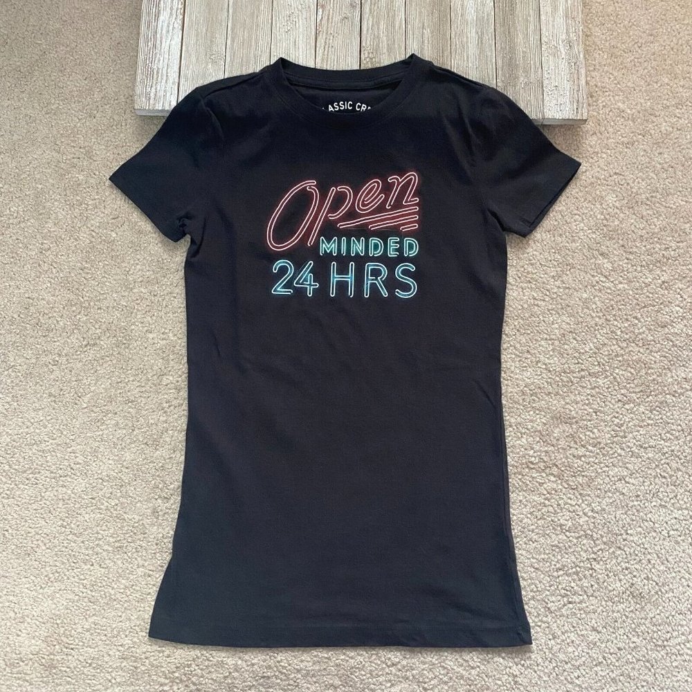 Aeropostale Aero Juniors S Classic Crew Open Minded 24 Hours Hrs T-Shirt Tee